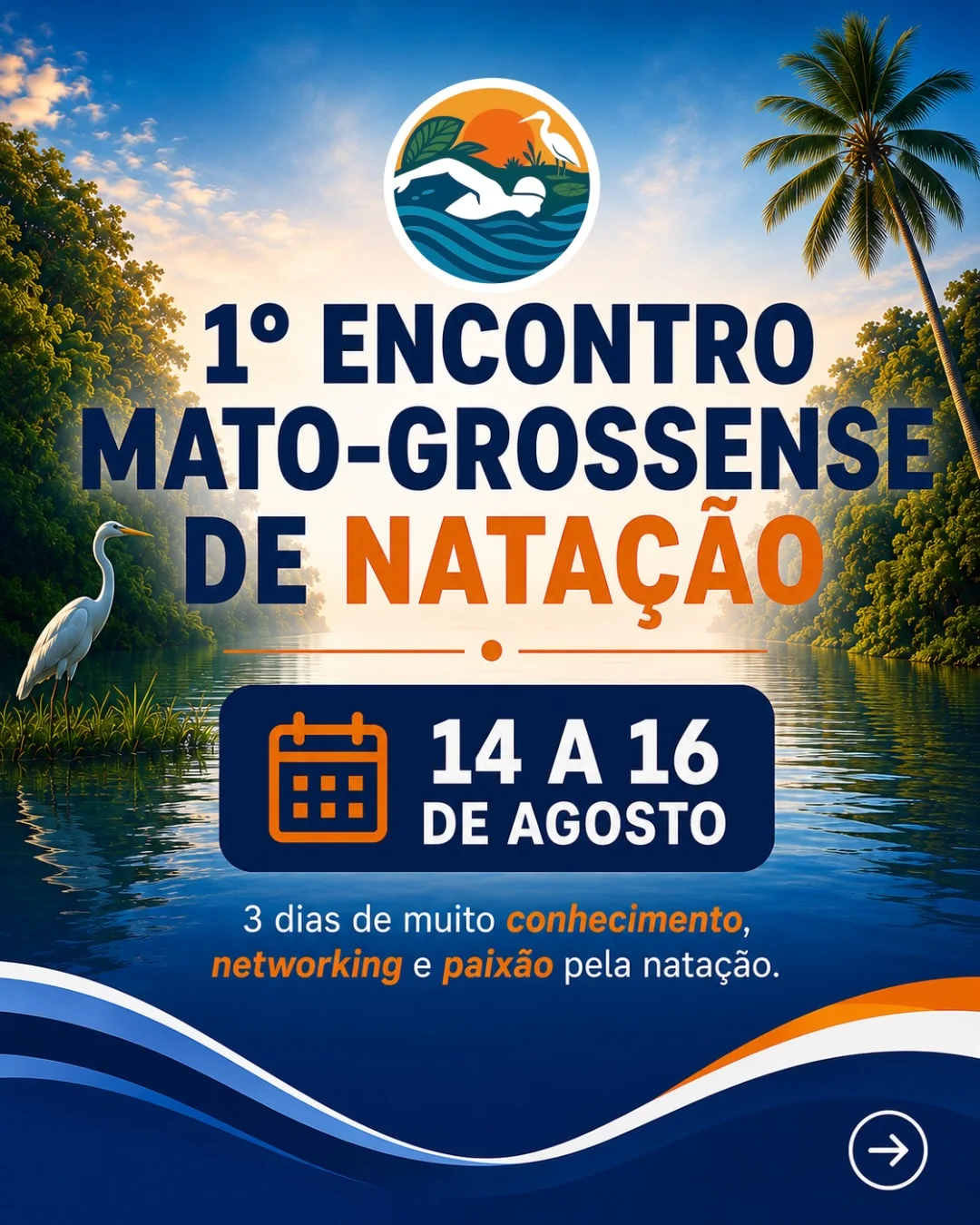 Arte oficial do 1º Encontro Mato-grossense de Natação, 14 a 16 de agosto