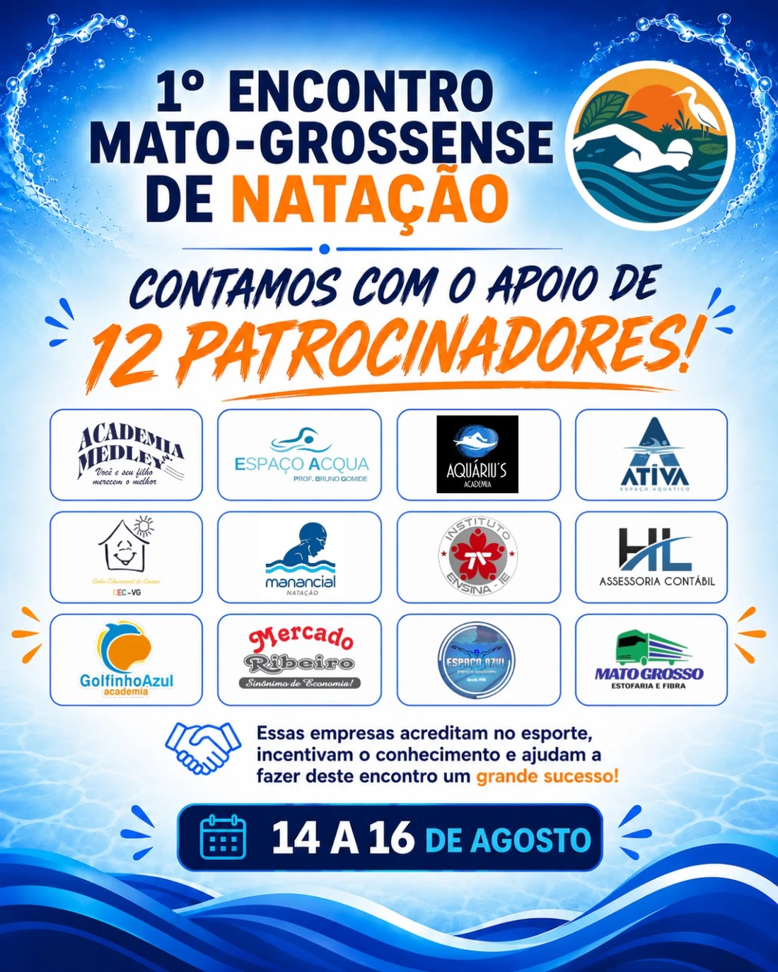 Os 12 patrocinadores que apoiam o Encontro Mato-grossense de Natação